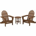 Polywood Classic Teak Patio Set with Side Table and 2 Folding Adirondack Chairs 633PWS2141TE